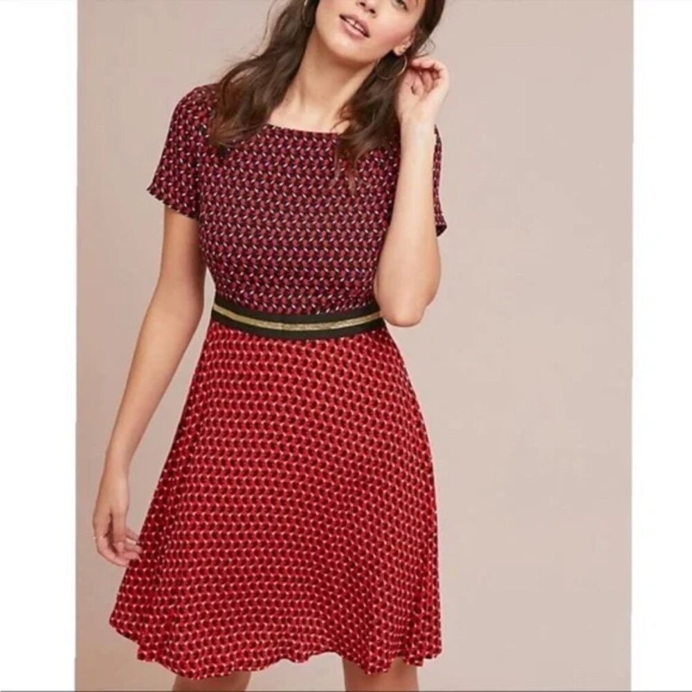 Anthropologie Maeve Bunny Print Fit & Flare Mini Dress cute bunnies Sz 00 / XXS